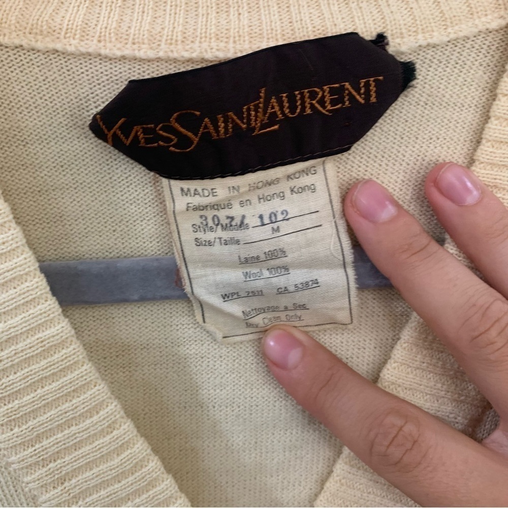 Yves Saint Laurent YSL Sweater Vintage Cardigan Button Down in Pale Yellow - Picture 4 of 5